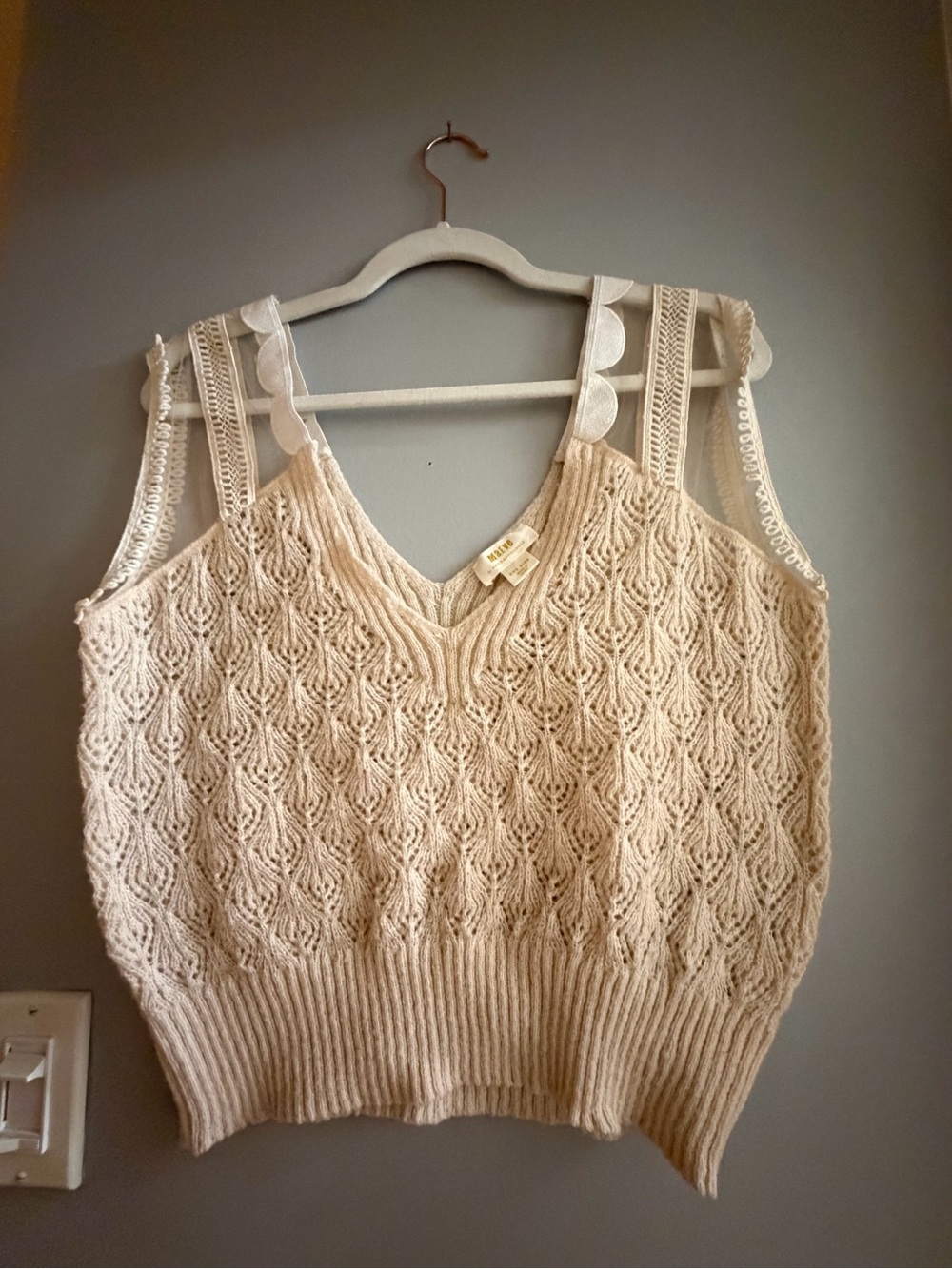 Maeve Anthropologie One Size Cream Open Knit Lace Tank Top